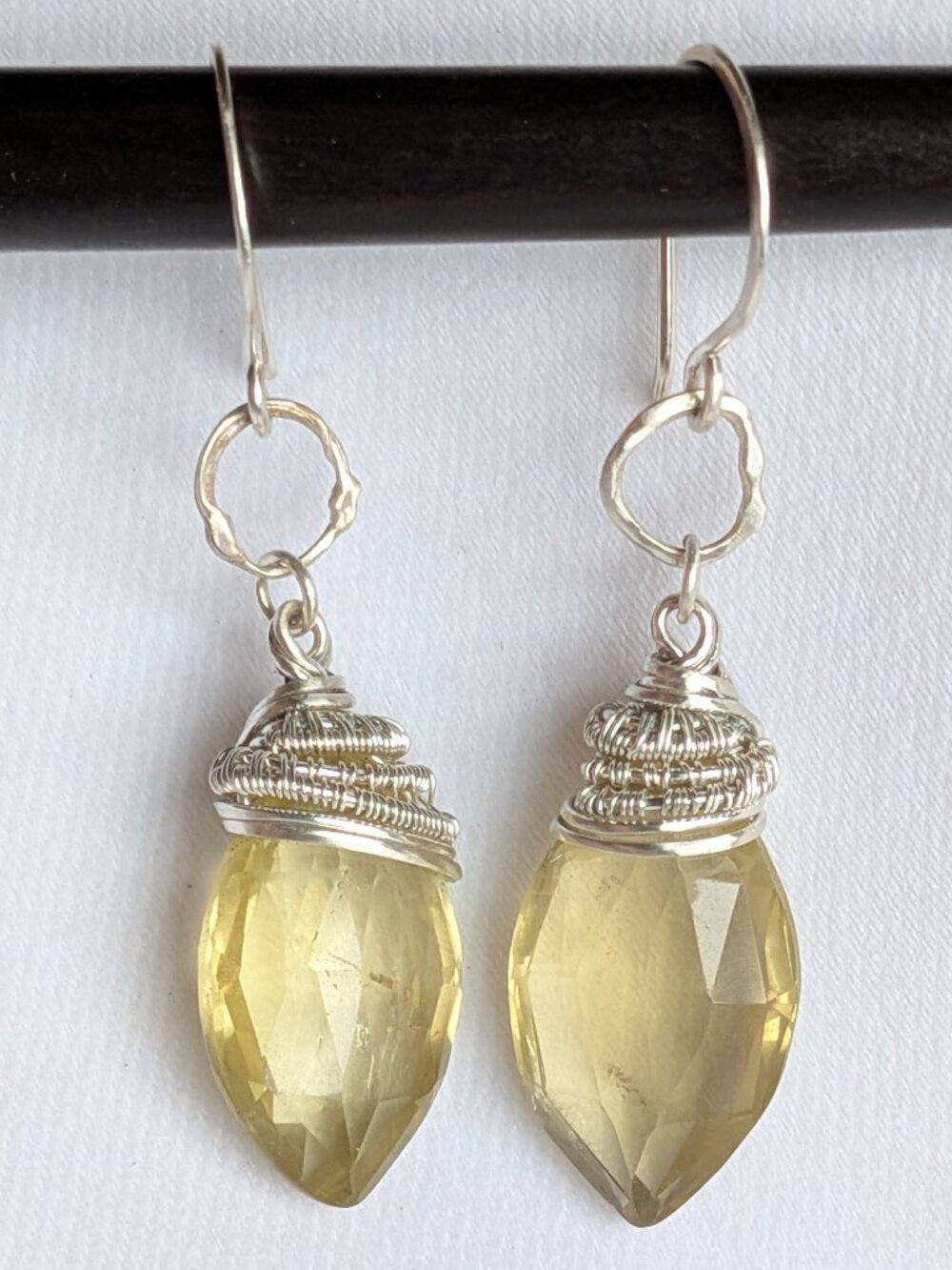 Artisan Lemon Quartz Earrings in Elegant Sterling Silver Weave